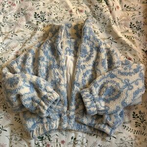 Kimchi Blue Teddy Jacket in Blue and Cream